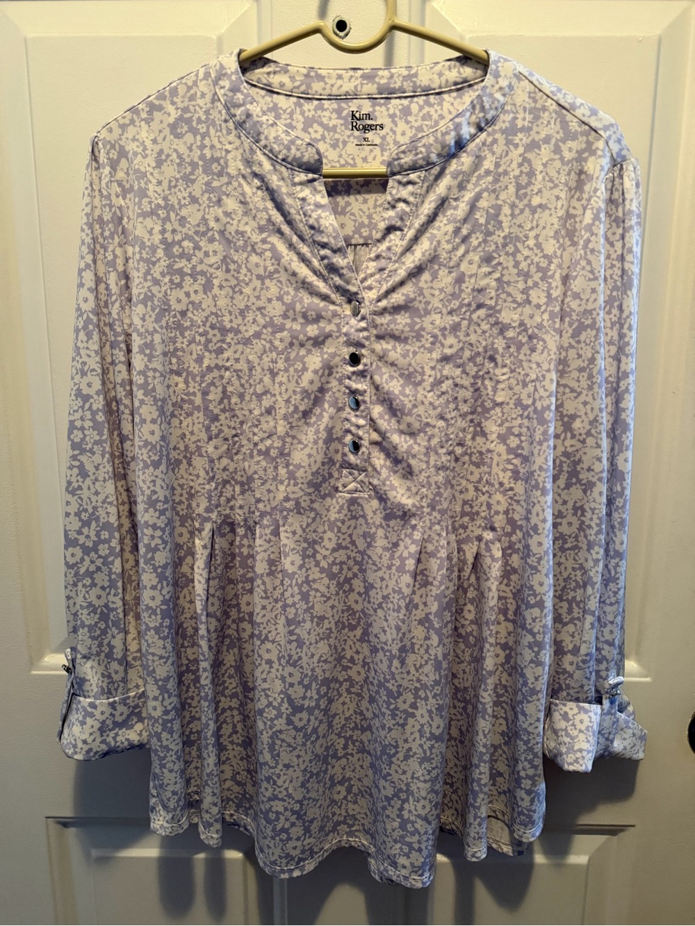 Kim Rogers Lavender Floral Button-Front Peplum Tunic